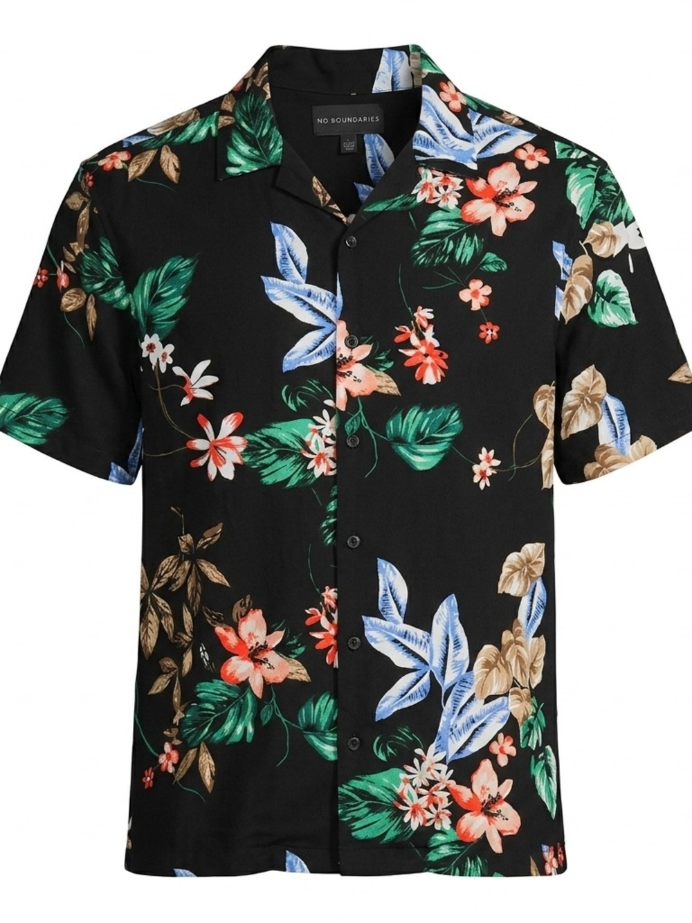 No Boundaries Black Tropical Floral Button Down Shirt Large
